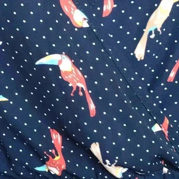 Wishful Polka Dot and Bird Multicolor Casual Long Sleeve Wrap Blouse Size S - Picture 3 of 5